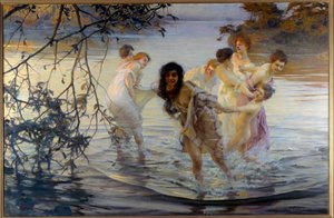 Happy ebats Młode kobiety zaokrąglają w wodzie. Obraz Paula Chabasa (1869-1937) 1899 Nantes, Muzeum Sztuk Pięknych