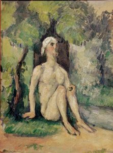 Kąpiący się siedzący nad wodą autorstwa Paul Cézanne