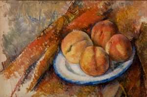 Cztery brzoskwinie na talerzu autorstwa Paul Cézanne