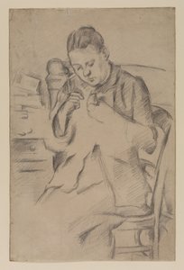 Hortense Fiquet, Madame Cezanne, szycie, ok. 1880 (ołówek na papierze) autorstwa Paul Cézanne