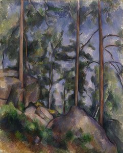 Sosny i skały (Fontainebleau?). Około 1897 autorstwa Paul Cézanne