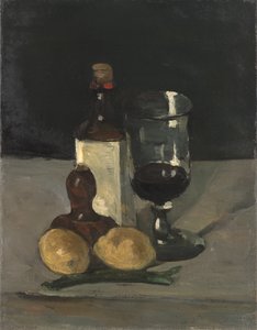 Martwa natura z butelką, szkłem i cytrynami, 1867-9