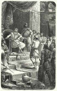 Król Dawid odbiera emisariuszy od króla Hirama z Tyru (rycina) autorstwa Paul Dominique Philippoteaux