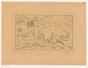 Czytanie kobiety leżącej na łóżku autorstwa  (signed by artist) Paul Élie Ranson