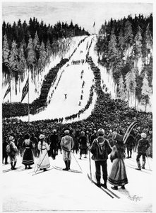 Narciarstwo: Norweskie derby, wyścig narciarski - rysunek Paula Fishera, luty 1900, Bibl. des Art Deco. autorstwa Paul Fischer