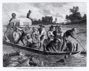 Western Sketches, Freshet in the Red River, Texas, ilustracja z „Harper