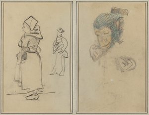 Bretonka i stojący mężczyzna; Głowa i ręka małpy [rekto] autorstwa Paul Gauguin