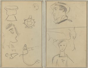 Karykatura i pięć form; Mężczyzna z profilu, skrzydlata istota i chłopiec [verso] autorstwa Paul Gauguin
