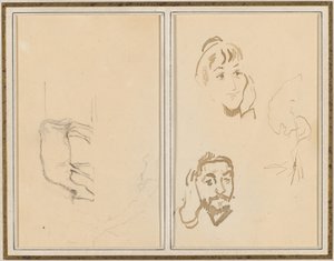 pasąca się krowa; Głowa kobiety z ręką na policzku i głowa mężczyzny z ręką na uchu [verso] autorstwa Paul Gauguin