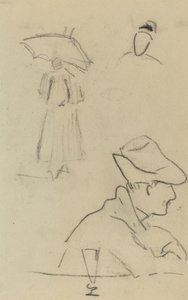 Osoba trzymająca parasol i siedzący mężczyzna w kapeluszu i kieliszku [verso] autorstwa Paul Gauguin