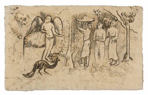 Anioł, paw i trzech tahitańczyków autorstwa Paul Gauguin
