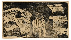 W Czarnych Skałach, ze zbioru późnych odbitek drewnopodobnych autorstwa Paul Gauguin