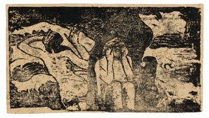 W Czarnych Skałach, ze zbioru późnych drzeworytów autorstwa Paul Gauguin
