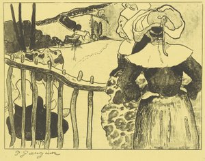 Bretonische Frauen neben einem Zaun autorstwa Paul Gauguin