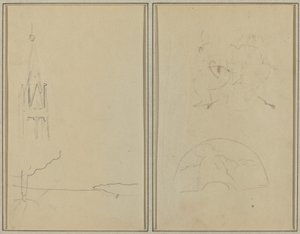 Wieża Kościoła; Szkic wachlarza [recto] autorstwa Paul Gauguin