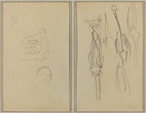 Przyczajona małpa i głowa mężczyzny; Kości i Mięśnie [verso] autorstwa Paul Gauguin
