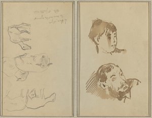 Pięć owiec; Głowa kobiety i głowa brodatego mężczyzny [recto] autorstwa Paul Gauguin
