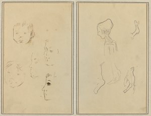 Pięć Studiów Głowic; Chłopiec w profilu z badaniami rąk i stóp [verso] autorstwa Paul Gauguin