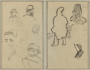 Pięć studiów o żołnierzach i twarzy kobiety; Dwie figury [rekto] autorstwa Paul Gauguin