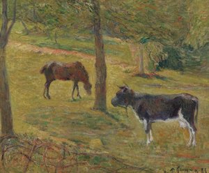 Francuski: Vache et cheval dans un pré Krowa i koń na łące autorstwa Paul Gauguin