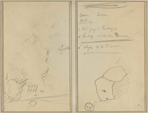 Głowa małpy; Inwentaryzacja butelek i napojów [verso] autorstwa Paul Gauguin