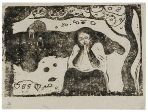 Ludzkie nieszczęścia, ze zbioru późnych drzeworytów autorstwa Paul Gauguin