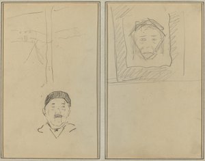 Krajobraz i głowa człowieka; Głowa małpy w środku kwadratu [odbyt] autorstwa Paul Gauguin