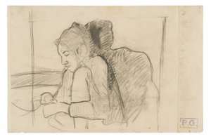 Siedząca Tahitanka (recto), Szkice kogutów i kurczaków (verso) autorstwa Paul Gauguin