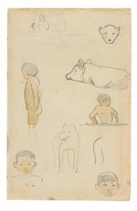 Szkice stojących postaci i zwierząt autorstwa Paul Gauguin