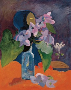 Martwa natura z kwiatami i bożkiem Gauguina, Paul Eugene Henri (1848-1903). Olej na płótnie, ok. 1892, Wymiar : 40,3x32. Kunsthaus Zürich autorstwa Paul Gauguin