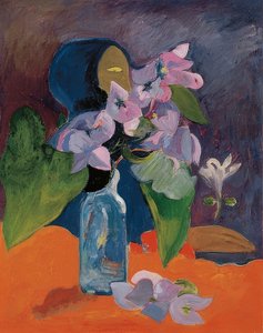 Martwa natura z kwiatami i idolem. Około 1892 r. autorstwa Paul Gauguin
