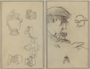Studia dzbanków i waz; Mężczyzna z wąsami i chłopiec w kapeluszu [recto] autorstwa Paul Gauguin