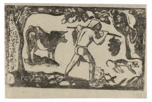 Tahitańskie niosące banany, z Suity późnych rycin drewnianych autorstwa Paul Gauguin
