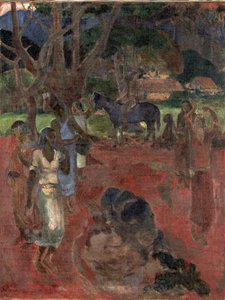 Tahitański krajobraz z dziewięcioma postaciami. autorstwa Paul Gauguin