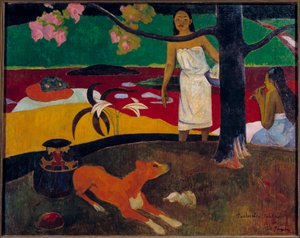 Obraz sceny tahitańskiej autorstwa Paula Gauguina (1848-1903) 1892 Nd. 0,87x1,13 m Petersburg, Ermitaż autorstwa Paul Gauguin
