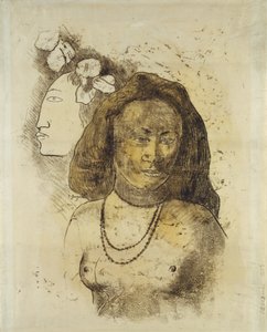 Tahitilainen nainen pahalla hengellä, n. 1899-1900 (monotypia akvarelleilla paperille) kiillotus autorstwa Paul Gauguin