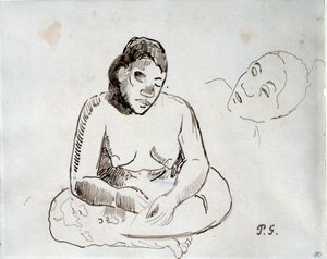 Tahitańska kobieta siedząca Studium tuszu Paul Gauguin (1848-1903) XIX-wieczny Paryż, Luwr autorstwa Paul Gauguin