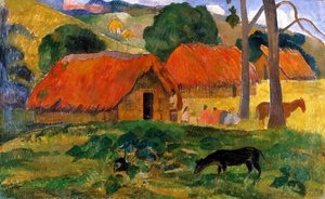 Trzy chaty, Tahiti autorstwa Paul Gauguin