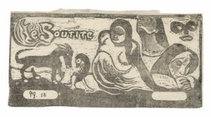 Trzy osoby, maska, lis i ptak, nakrycie głowy dla Le sourire autorstwa Paul Gauguin