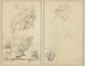 Drzewa; Szkic bretońskiego chłopca [verso] autorstwa Paul Gauguin