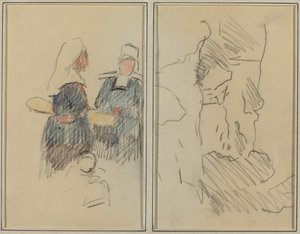 Dwie bretońskie kobiety; Krajobraz [prosto] autorstwa Paul Gauguin