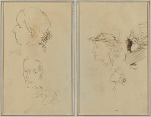 Dwa studia nad głową i przykucnięta naga kobieta; Dwie głowy kobiet i głowa dziecka [recto] autorstwa Paul Gauguin