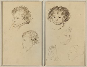 Dwa badania głowy dziecka; Dwa studia głowy dziecka, kobiety z profilu i mężczyzny walczącego ze zwierzęciem [recto] autorstwa Paul Gauguin