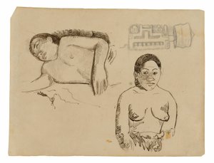 Dwie tahitańskie kobiety i zatyczka do ucha z Markizów autorstwa Paul Gauguin