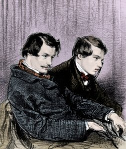 Bracia Goncourt - Edmond de Goncourt (1822-1886) i Jules de Goncourt (1830-1870) w loży w teatrze autorstwa Paul Gavarni