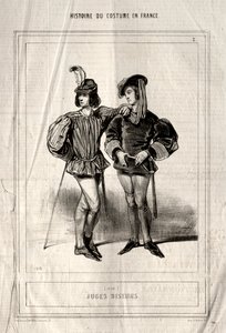 Historia kostiumów we Francji: Telling Judges, 1843. autorstwa Paul Gavarni