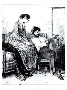 W więzieniu za dług w Clichy, ok. 1830-40 (litografia) (zdjęcie czarno-białe) autorstwa Paul Gavarni