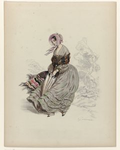 Kobieta idąca na wietrze z parasolką, 1840 autorstwa Paul Gavarni