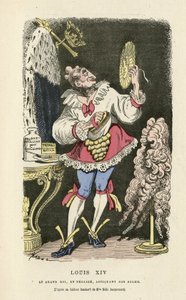 Ilustracja przedstawiająca Hadol (1835-1875) w tintamarresque Histoire de France, ca. 1880 - Makijaż, Stary reżim, Słońce, Peruka - Ludwik XIV