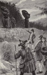 Badanie posągów na Wyspie Wielkanocnej (lito) autorstwa Paul Hardy